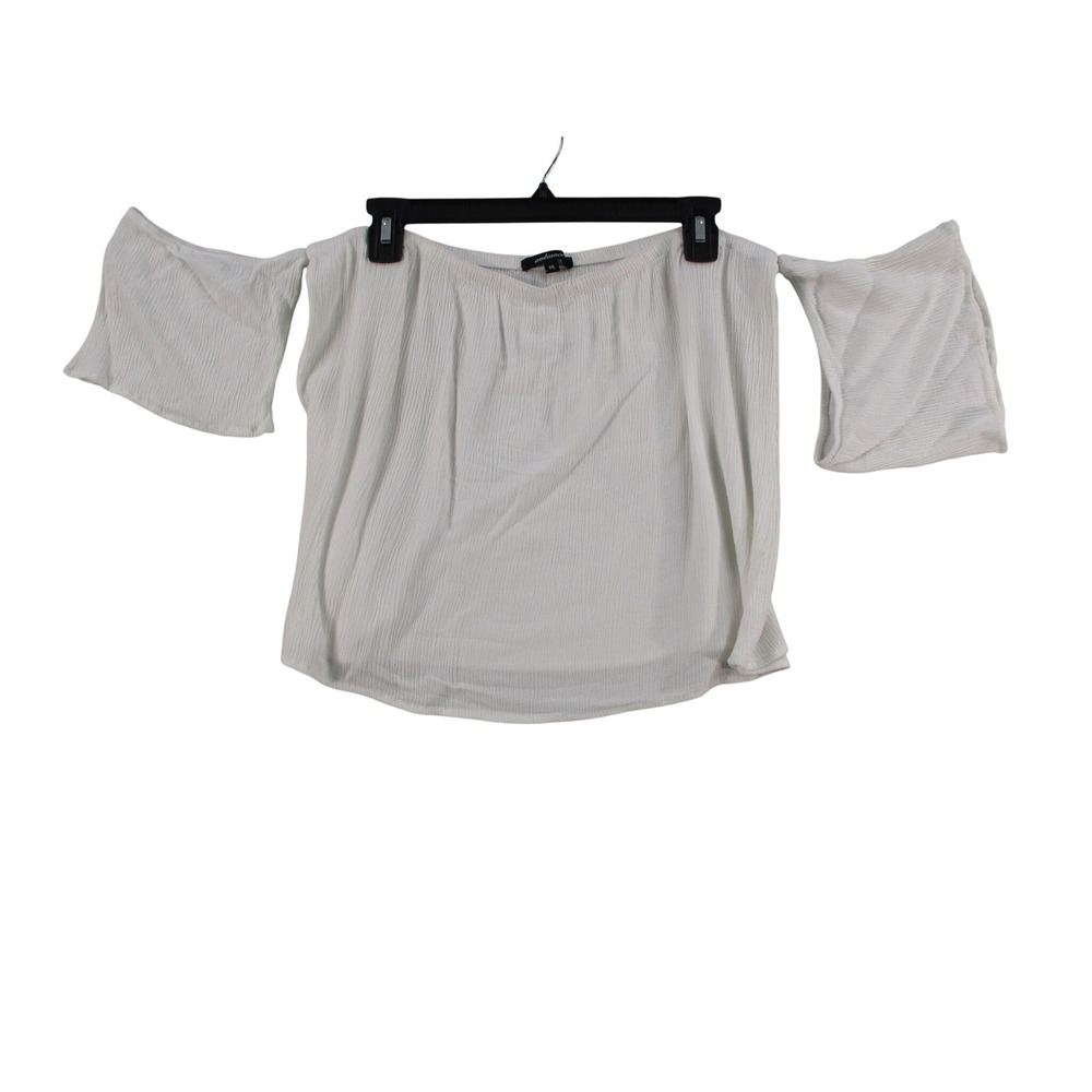 Ambiance Womens 1XL White Off The Shoulder Textured Gauze Blouse Top